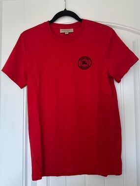 Burberry Red Short-Sleeve Crew Neck with Black Logo Patch